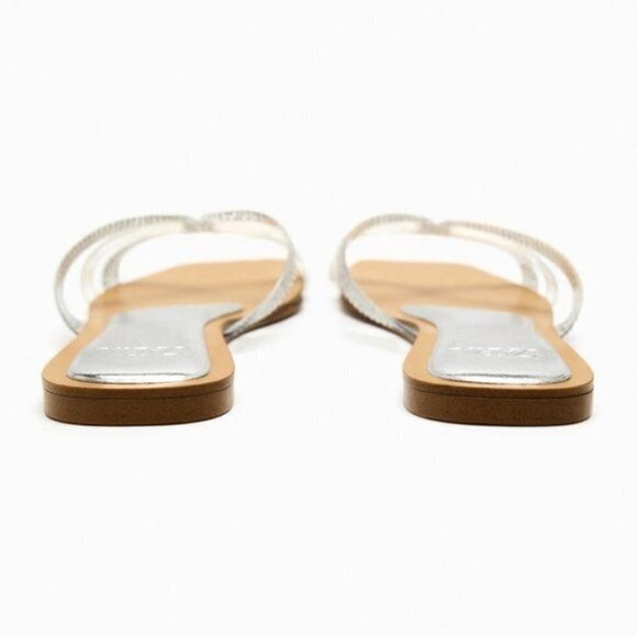 ZARA FLAT VINYL SLIDER SANDALS WITH RHINESTONES CLEAR SIZE 6 | 3656/110 - Picture 2 of 4